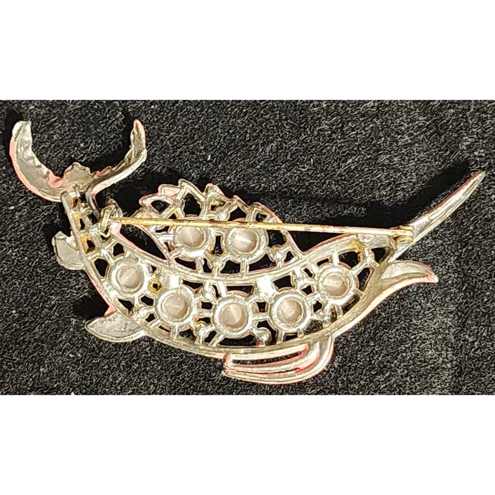 Rare VTG Pink Enamel Swordfish Marlin Brooch Moonstone Rhinestone Nautical READ - Picture 3 of 7
